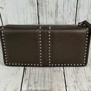 BRIGHTON Pretty Tough Studded Leather Wallet Organizer Pewter PRISTINE